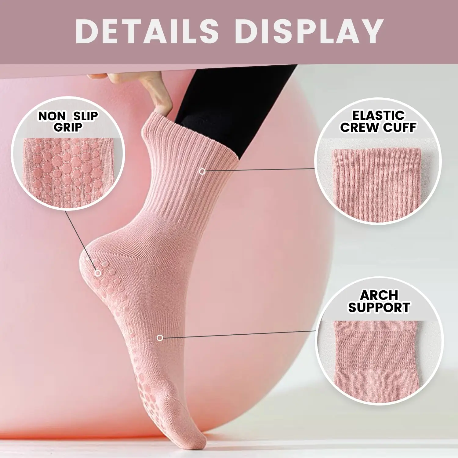 4 pairs of women's yoga socks, - Pilates & Yoga Unleashed International Academy Yonkers 评论和价格